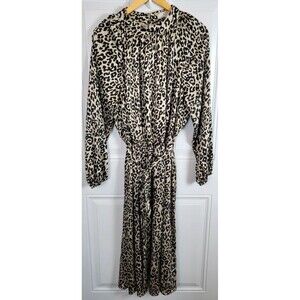 LOFT Plus Size Silky Mock Neck Leopard Print Midi Belted Dress Size 18